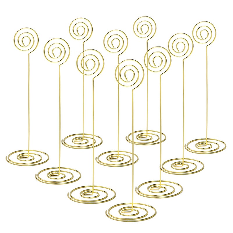 Jofefe Place Card Holders - 10pcs 8.6"" Tall Table Card Holders Table Number Holders Table Picture Stand Wire Photo Holder for Place Cards Wedding Party Office Desk Name Memo Menu Clips (Gold) - Image 1